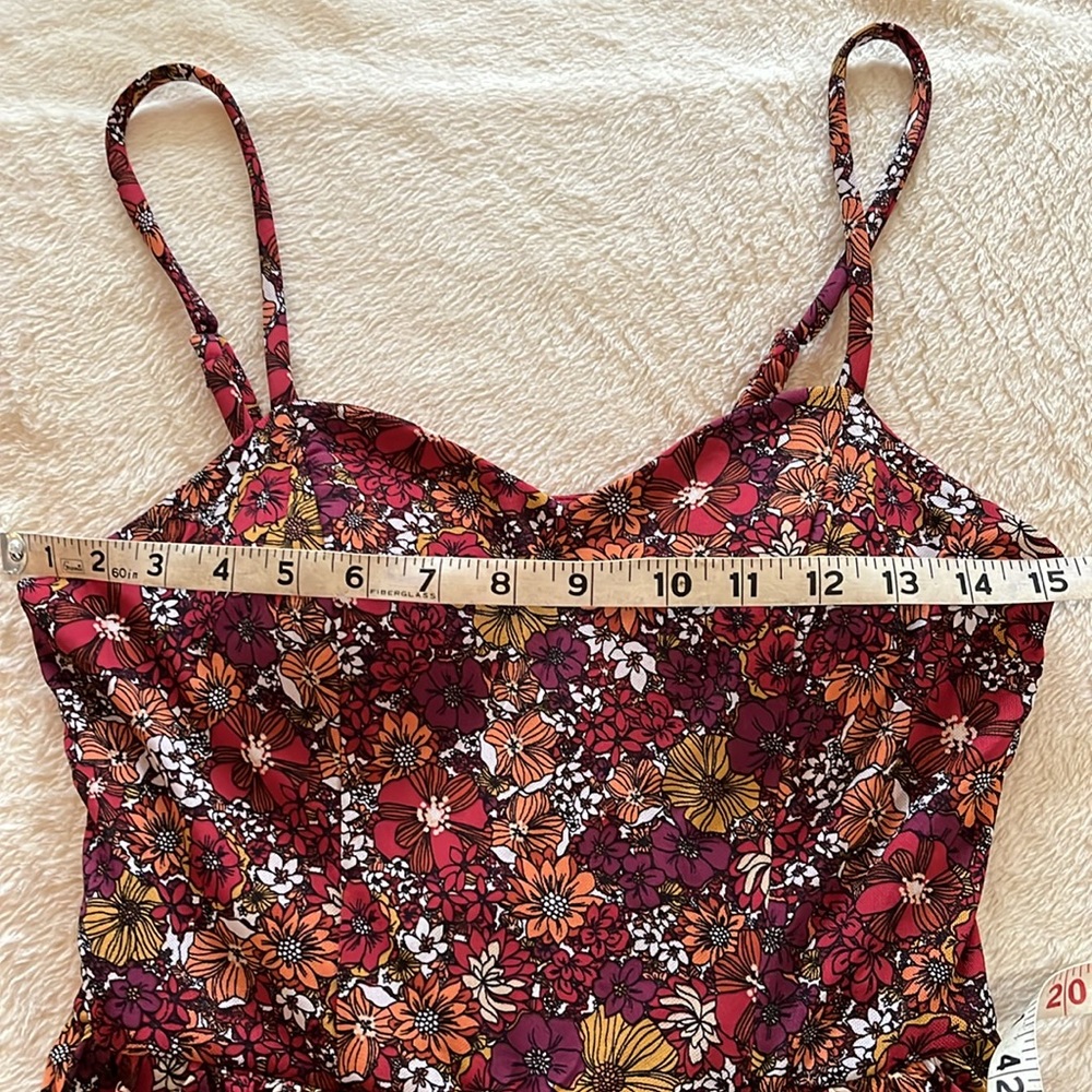 By & by burgandy red floral, spaghetti strap, tiered dress - Picture 4 of 10